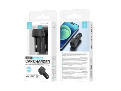 Cargador de coche Techancy TC6432 de 48 W, doble puerto PD3.0, carga rápida USB-A+USB-C, negro Cargador de coche Techancy TC6432 de 48 W, doble puerto PD3.0, carga rápida USB-A+USB-C, negro
