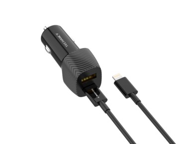Techancy Carregador De Autom�vel 48w Usb+Usb-C Pd3.0 De Porta Dupla TC6432 Com Cabo Type-C Para Ligh