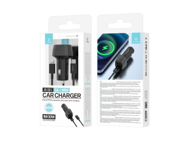 Techancy Carregador De Autom�vel 48w Usb+Usb-C Pd3.0 De Porta Dupla TC6432 Com Cabo Type-C Para Ligh