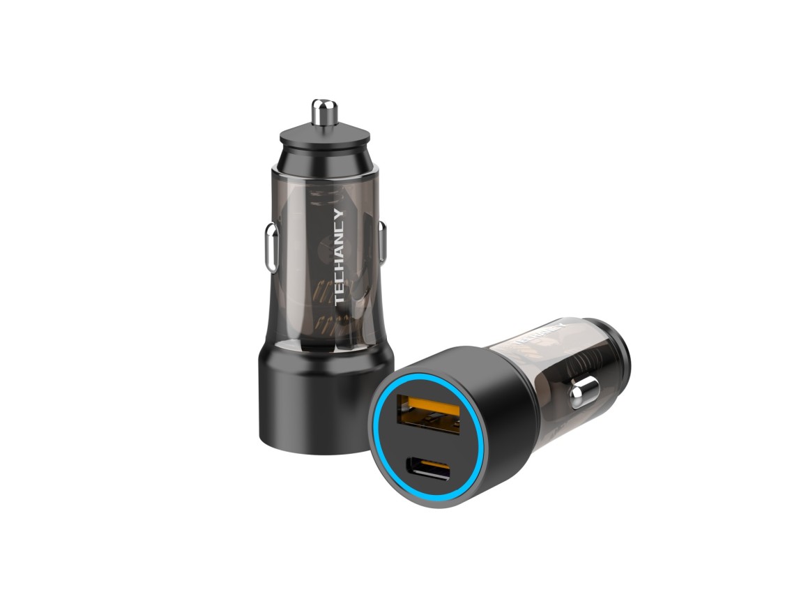 Techancy Carregador Para Automóvel 51w TC6432, Duas Portas Usb-A+Usb-C, Carrega Vários Dispositivos