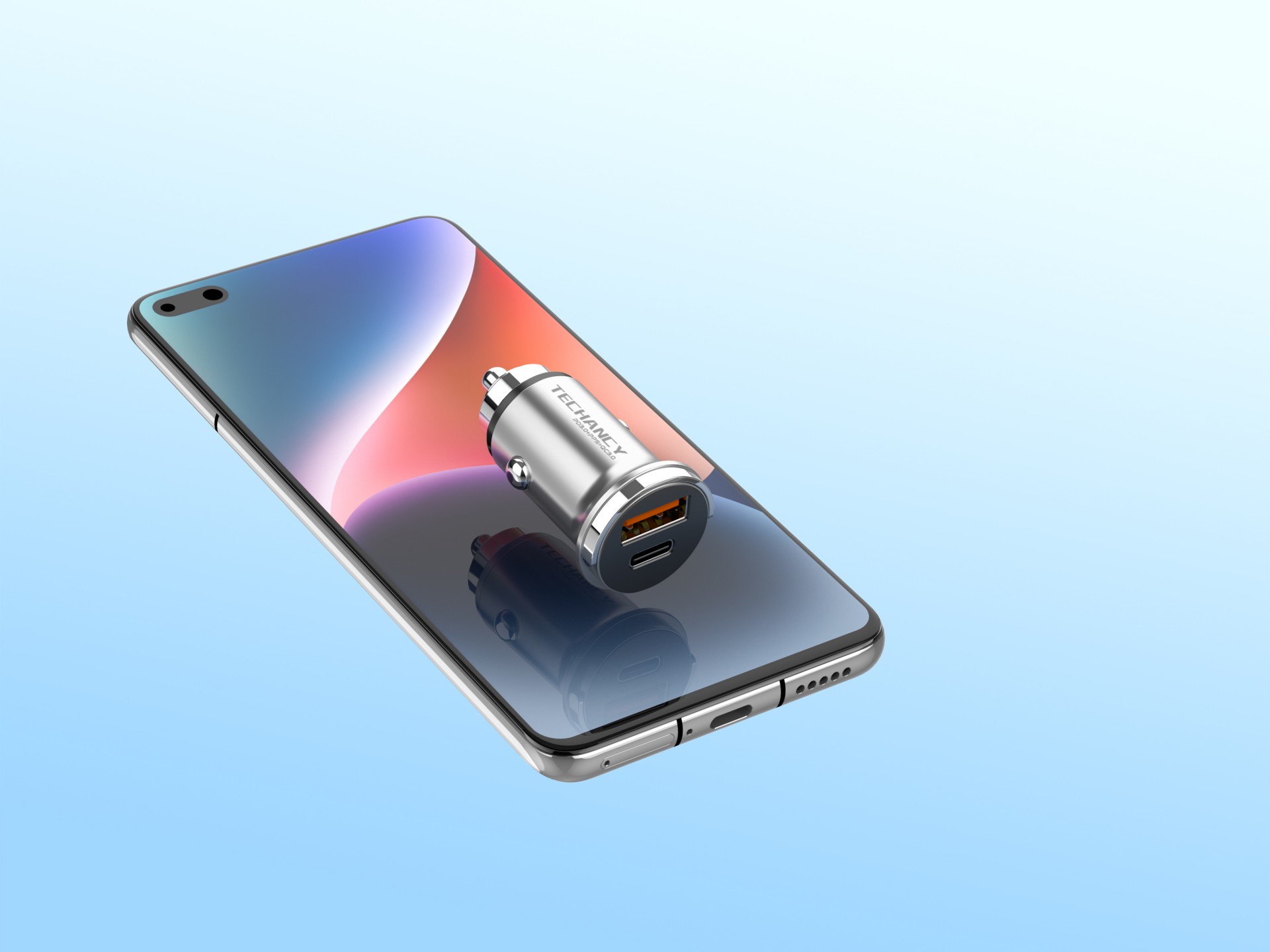 Techancy Mini Carregador TC6425, 33W, USB-A+USB-C, Liga de AlumInio, CompatIvel com Carros, Design S