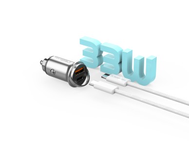 Cargador mini Techancy TC6426, 33 W, USB-A+USB-C, con cable USB-C a USB-C de 1 m, aleación de a Cargador mini Techancy TC6426, 33 W, USB-A+USB-C, con cable USB-C a USB-C de 1 m, aleación de a