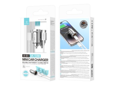 Cargador mini Techancy TC6426, 33 W, USB-A+USB-C, con cable USB-C a Lightning de 1 m, aleación Cargador mini Techancy TC6426, 33 W, USB-A+USB-C, con cable USB-C a Lightning de 1 m, aleación