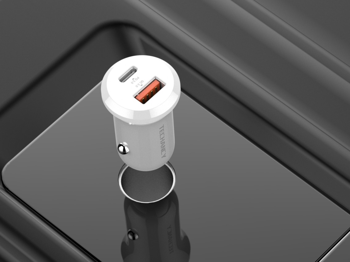 Techancy Car Charger 30W TC6427 USB-A+USB-C Fast Charging QC3.0 PD3.0 Compatible with Mobile Phones 