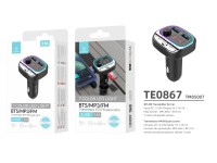 Techancy Transmissor Fm Para Carro TE0867, Bluetooth, Mp3, 2usb 3.1a, Luz Led 7 Cores, Para 12-24v