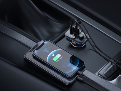 Techancy Transmissor Fm Para Autom�vel  TE0868, Carregamento R�pido Pd De 25 W, Reprodu��o De Mp3, 7