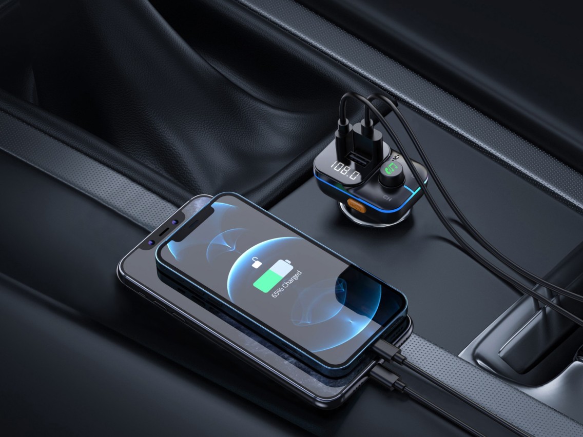 Techancy Transmissor Fm Para Automóvel TE0868, Carregamento Rápido Pd De 25 W, Reprodução De Mp3, 7