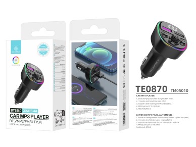 Techancy Transmissor Fm Para Autom�vel  TE0870, Carregamento R�pido Pd De 30 W, Reprodu��o De M�sica