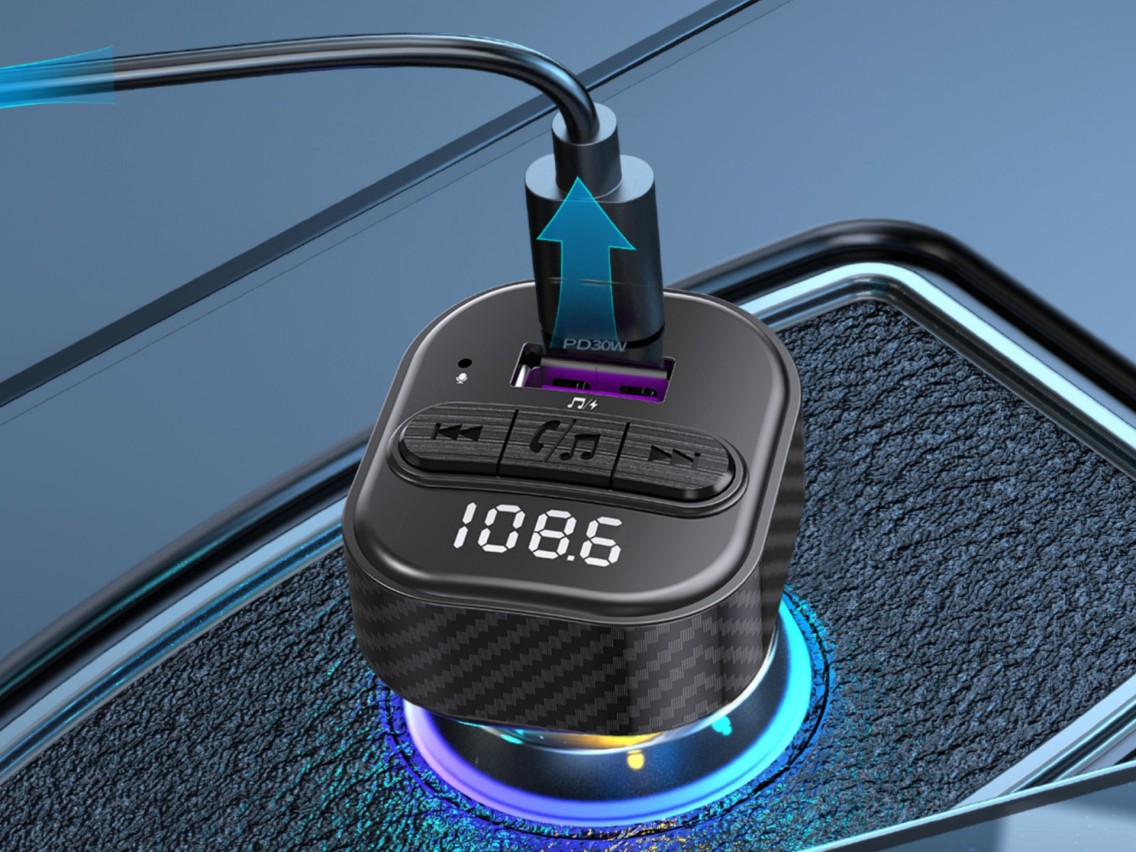 Techancy Leitor De Mp3 Para Autom�vel TE0871, Carregamento R�pido Pd De 30 W, Bluetooth 5.1, Leds A 