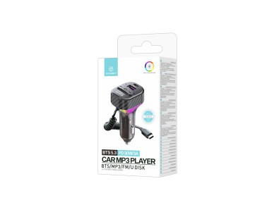 Techancy TE0872 Car MP3 Player, 30W PD Fast Charging, Bluetooth 5.3, Colorful LED Lights, USB-C Outp