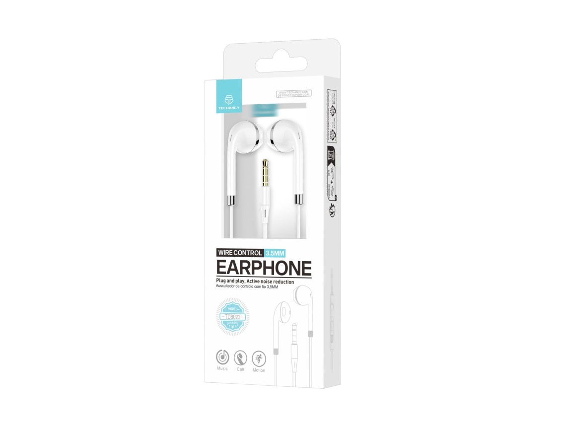 Techancy Fone de ouvido com fio TD8023, plugue 3,5 mm, controle no fio, microfone HD, cabo 1,2m