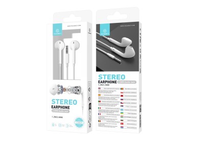 Techancy TD8029 White In-Ear Headphones 1.2m, With Microphone Volume Control, 3.5mm Jack