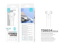 Techancy TD8034 Stereo Headphones for iPhone 8/X/11-14, White, with Microphone, Powerful Bass and Vo