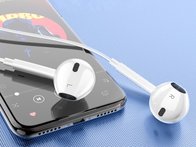 Techancy TD8034 Stereo Headphones for iPhone 8/X/11-14, White, with Microphone, Powerful Bass and Vo
