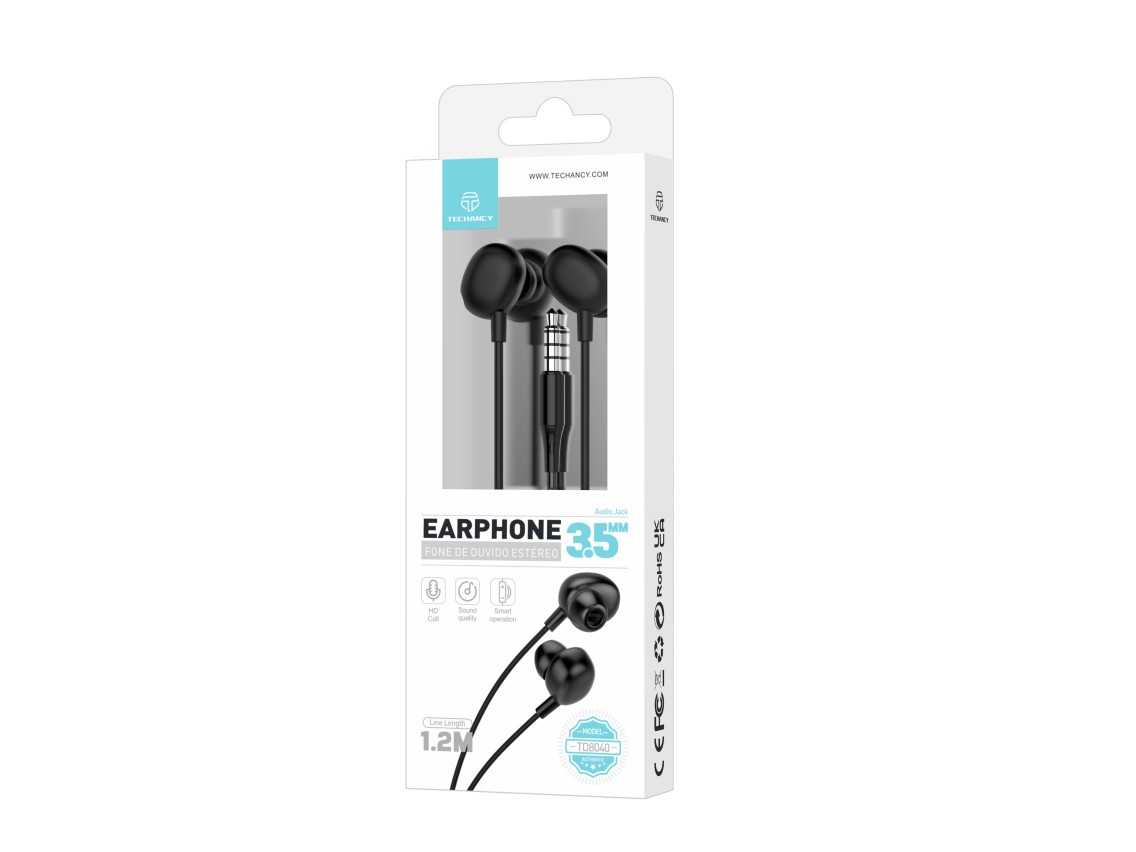 Techancy 3.5mm Wired Headset Black TD8040, Headset with Microphone Function, Compatible with Mobile 