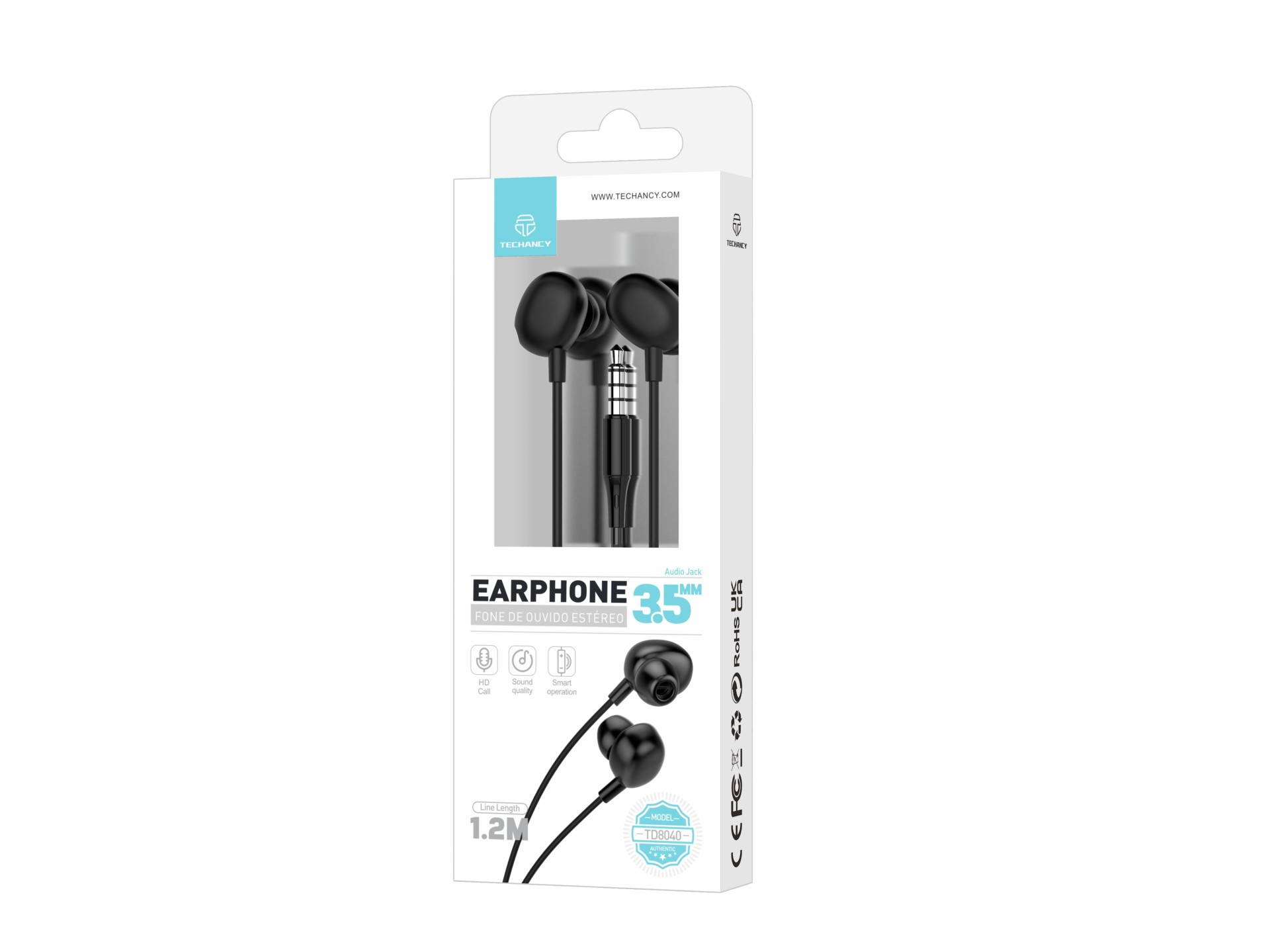 Techancy 3.5mm Wired Headset Black TD8040, Headset with Microphone Function, Compatible with Mobile