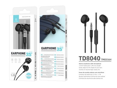 Techancy 3.5mm Wired Headset Black TD8040, Headset with Microphone Function, Compatible with Mobile 