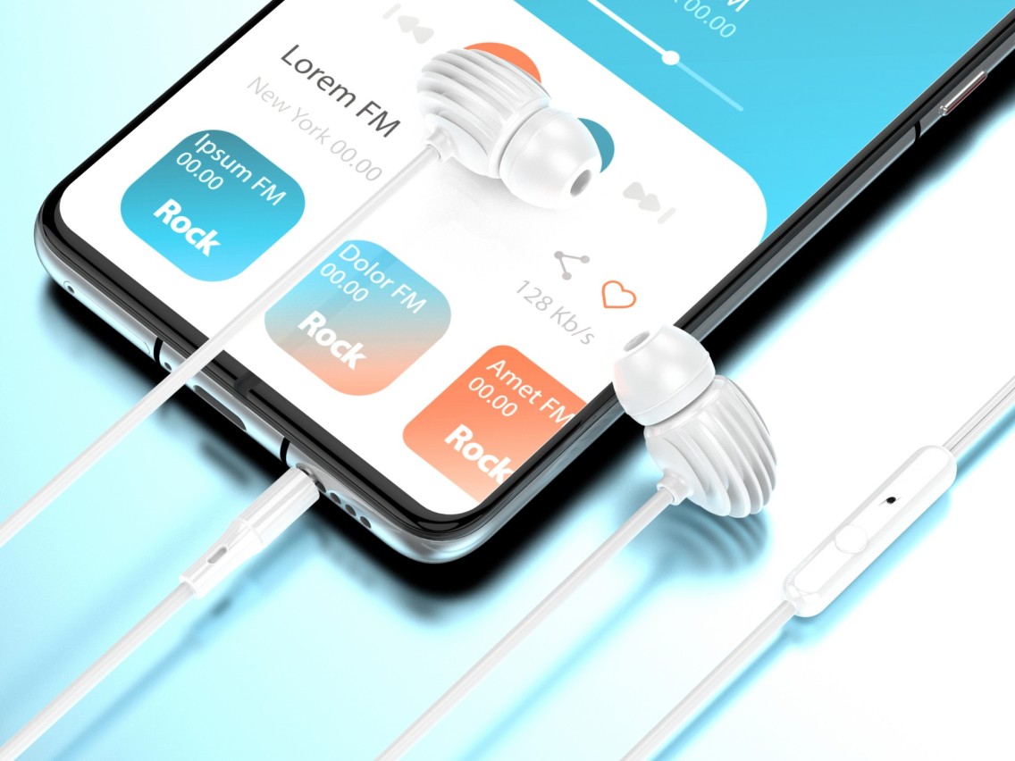 Techancy Auricular Com Fio Branco TD8044, 3,5 Mm Para Conversação Com Microfone, Compatível Com Som
