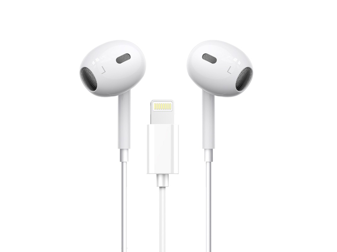 Techancy Auricular Est�reo Lightning Branco  TD8047, Com Microfone, Controlo Do Volume De Chamadas, 