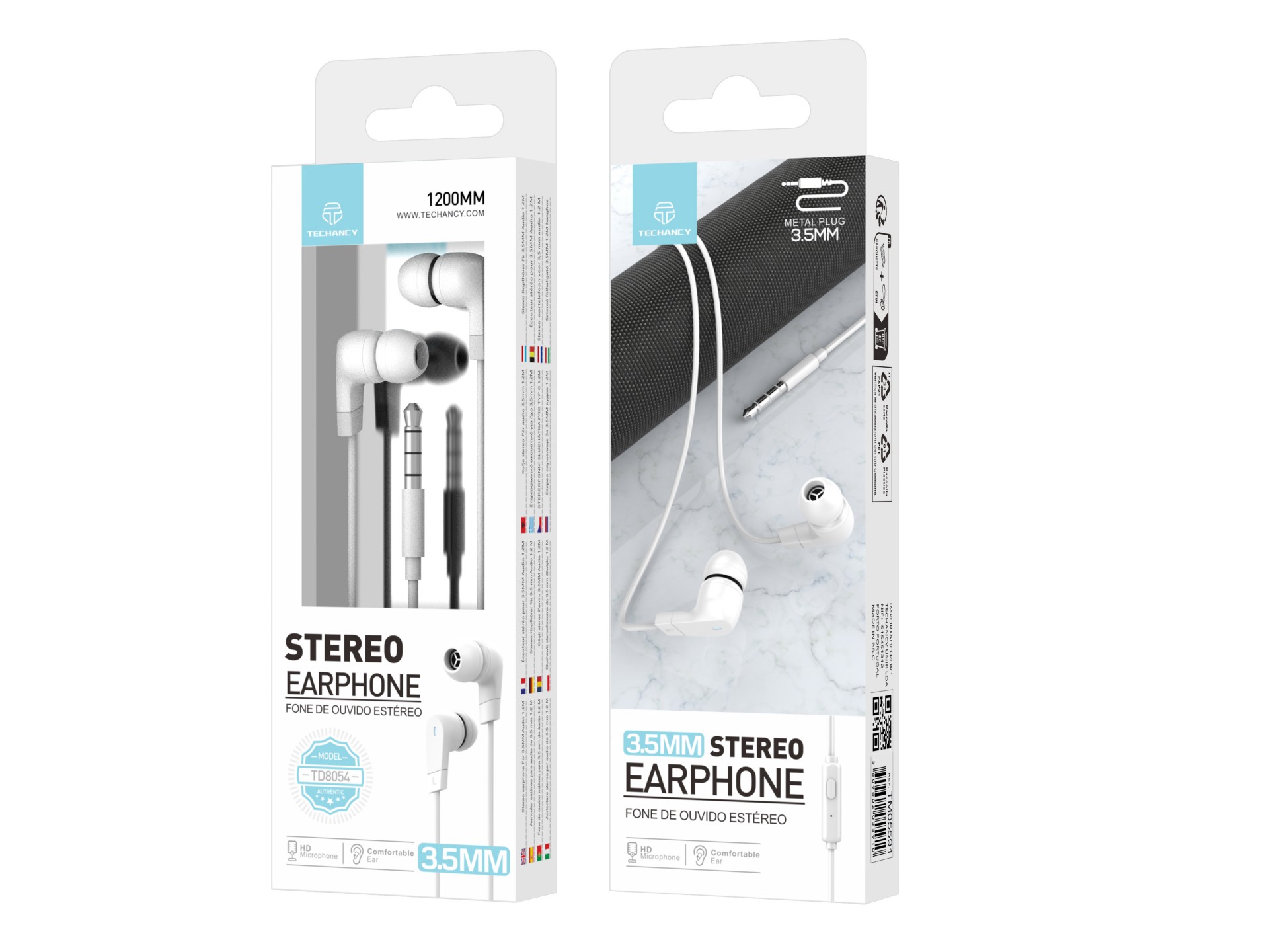 Techancy TD8054 Stereo Headset, 1.2 Meters, 3.5mm, Clear Sound Quality, Comfortable to Wear, White