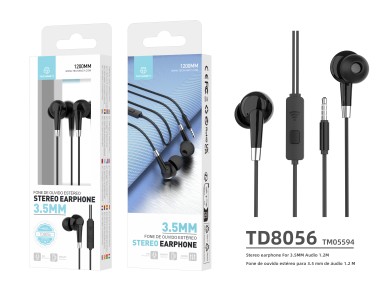 Techancy Auscultadores Intra-Auriculares Com Fios Pretos 1,2 M TD8056, Tomada De 3,5 Mm Compatível C Techancy Auscultadores Intra-Auriculares Com Fios Pretos 1,2 M TD8056, Tomada De 3,5 Mm Compatível C