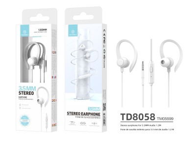 Techancy Auriculares stereo 3.5MM TD8058 cabo 1.2M com microfone confortavel som alta fidelidade Bra
