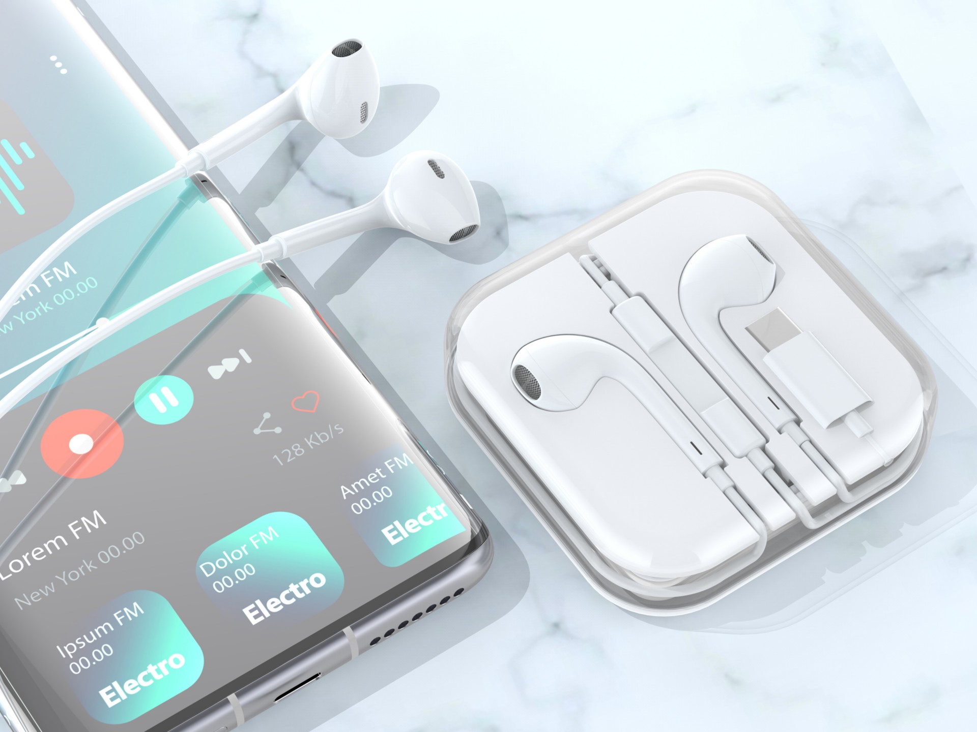 Techancy Auricular Estéreo Com Fios Branco 1,2 M TD8063, Chip Dsp Tipo C Compatível Com Samsung/Huaw