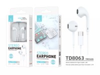 Techancy Auricular Estéreo Com Fios Branco 1,2 M TD8063, Chip Dsp Tipo C Compatível Com Samsung/Huaw Techancy Auricular Estéreo Com Fios Branco 1,2 M TD8063, Chip Dsp Tipo C Compatível Com Samsung/Huaw