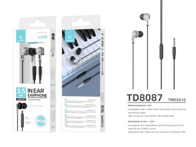 Auriculares intraaurales Techancy TD8088 negros, alcance de 1,2 metros, conector de 3,5 mm, micrófon Auriculares intraaurales Techancy TD8088 negros, alcance de 1,2 metros, conector de 3,5 mm, micrófon