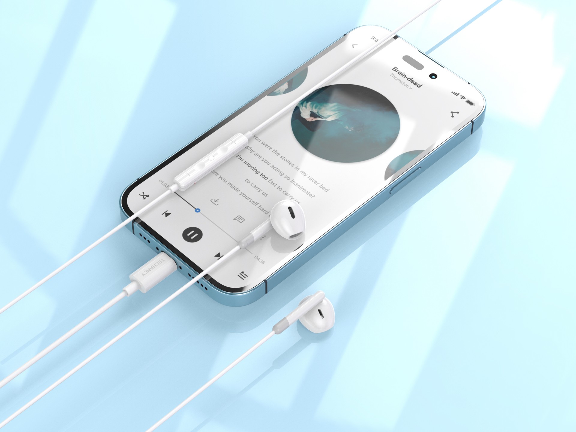 Techancy Auscultadores Estéreo Para Música TD8070 Branco, Função De Conversação, Conetor Lightning,