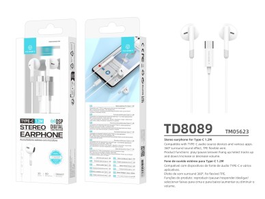 Techancy Auscultadores Est�reo Para M�sica TD8089 Branco, Interface Dsp/Type-C Compat�vel Com Samsun