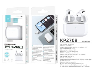 Techancy TWS Wireless Headset Pro White KP2708, Bluetooth 5.3, Stereo Headset with Talk Time, 5h Mus