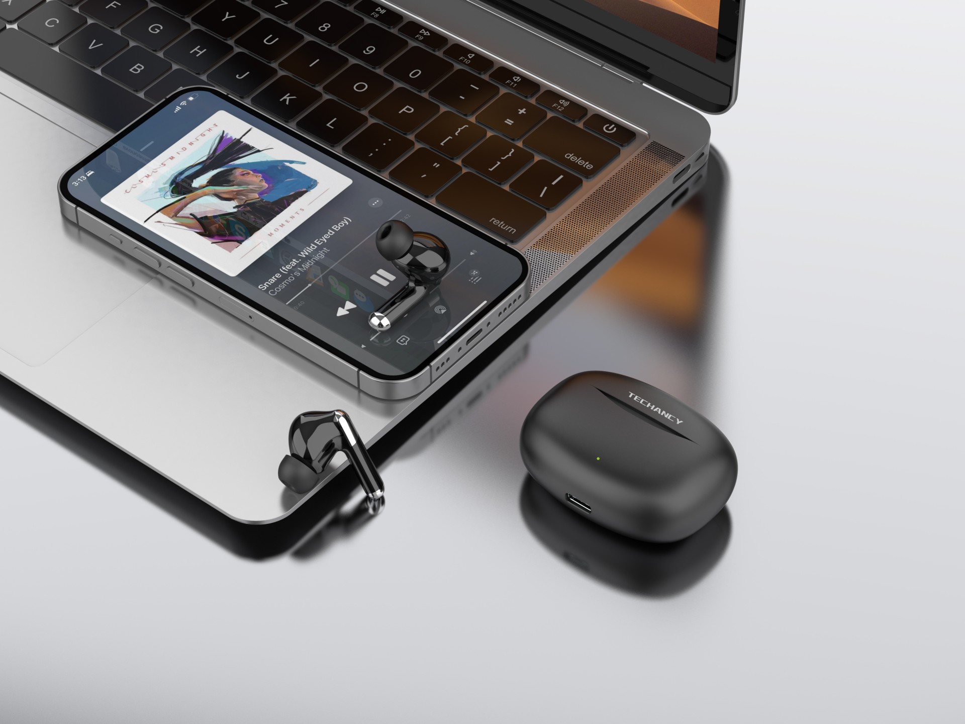 Techancy KP2712 TWS Wireless 5.4 Bluetooth Headset Type C Port 15m Distance 4h Talk Music Charging C