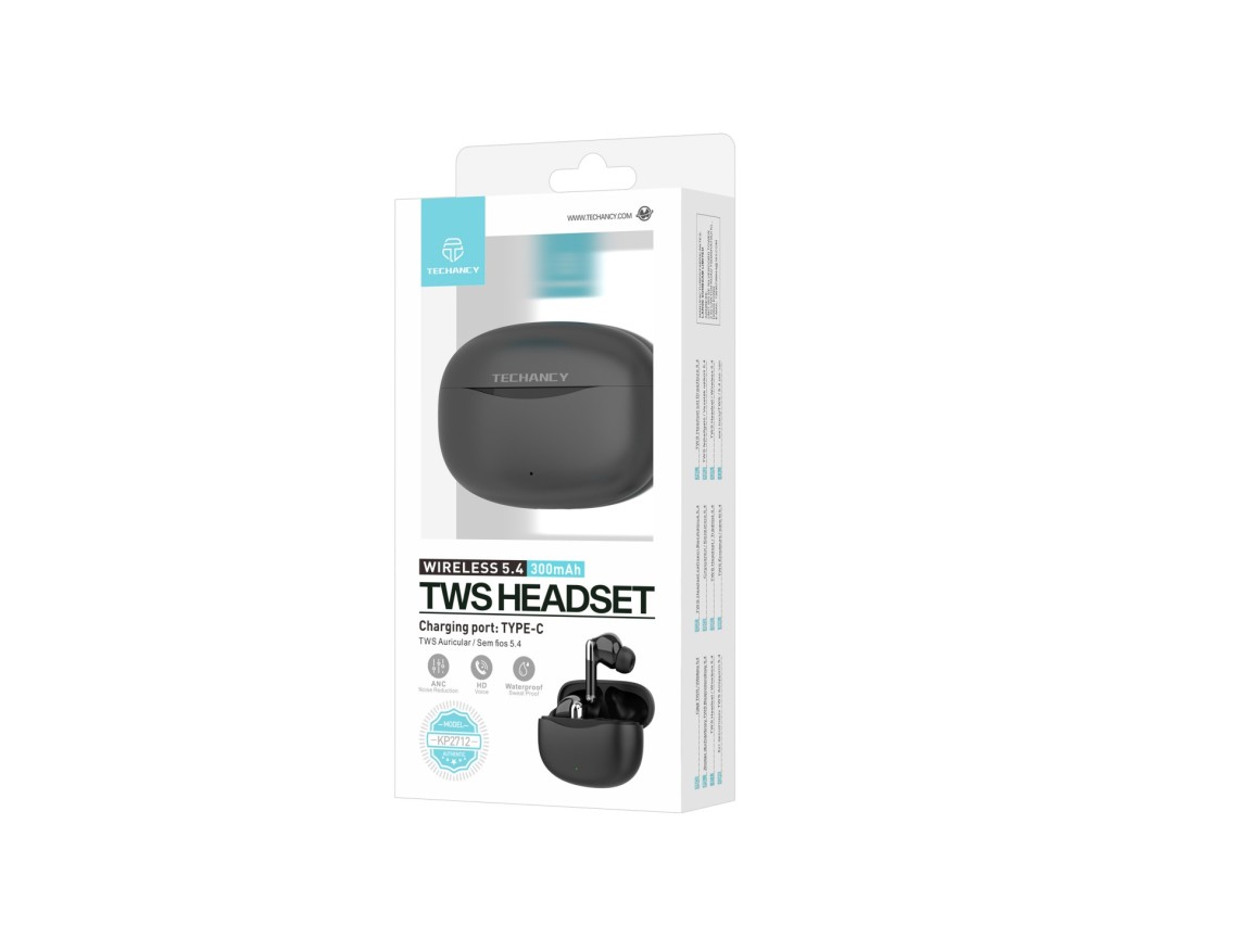 Techancy KP2712 TWS Wireless 5.4 Bluetooth Headset Type C Port 15m Distance 4h Talk Music Charging C