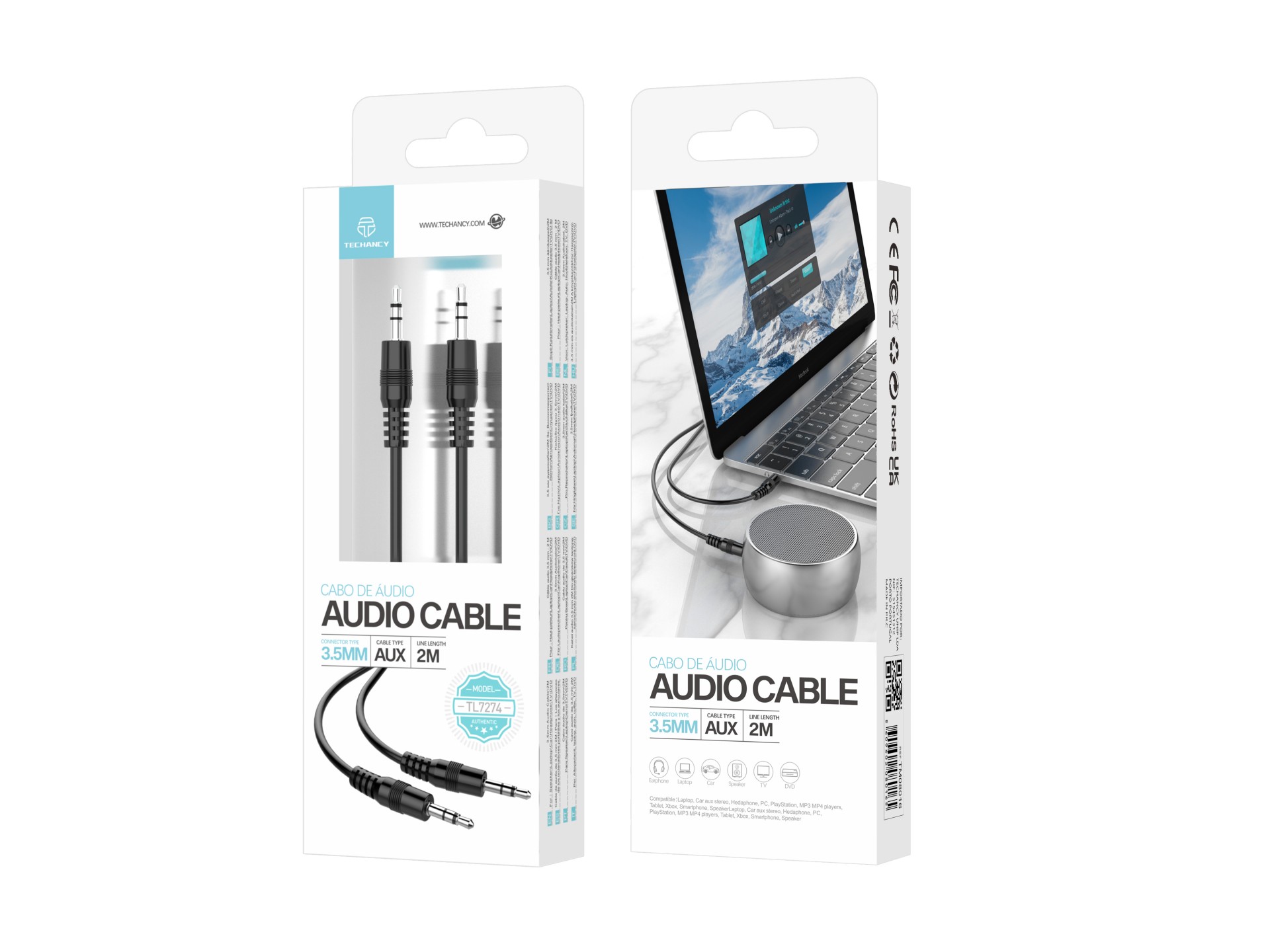 Cable de audio Techancy de 3,5 mm, negro TL7274, 2 metros, para altavoces, ordenadores, coches, auri