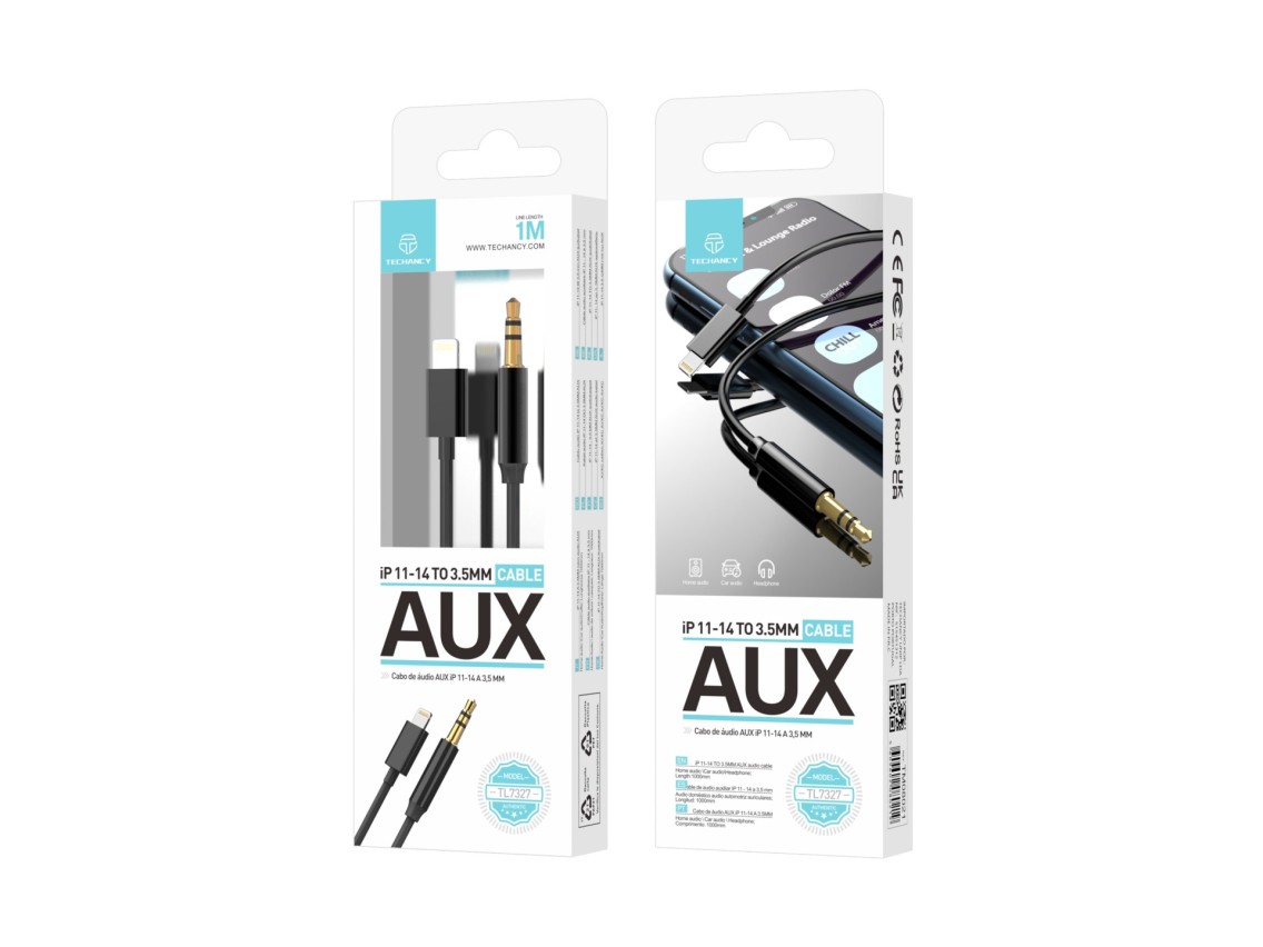 Techancy Lightning to 3.5mm AUX Cable TL7327, length 1m, ideal for car audio, home audio and headpho