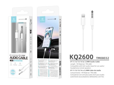 Techancy Cabo De �udio KQ2601, Compat�vel Com O Conetor Ip8/11-14to3.5mm, 1m, Est�vel E Fi�vel. Qual