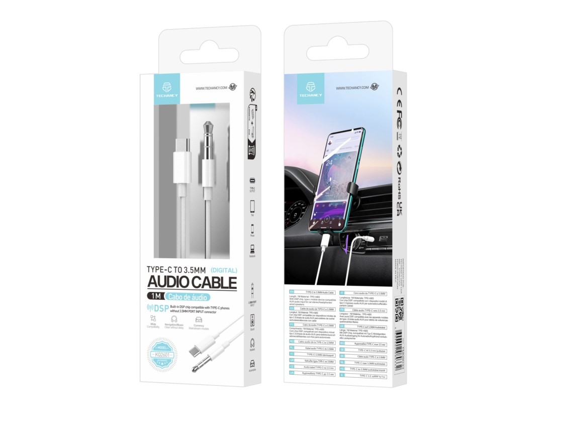 Techancy KQ2601 Audio Cable, Compatible with Type-C to 3.5mm Connector, 1m, Stable and Reliable. Cle