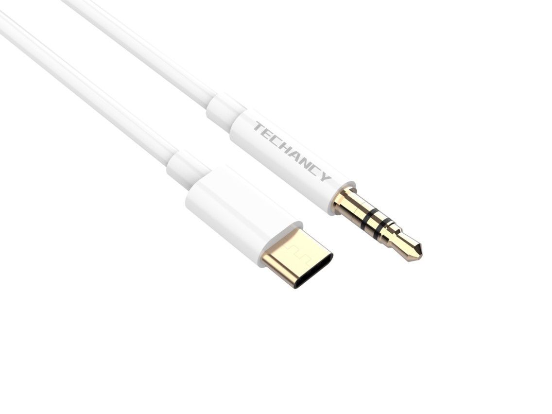 Techancy Automotive Aux Audio Cable KQ2602, Type-C to 3.5mm, 1 Meter, Hifi Sound Quality, White