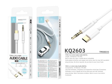 Techancy Automotive Aux Audio Cable  KQ2602, Tipo-C Para 3,5 Mm, 1 Metro, Qualidade De Som Hifi,Bran