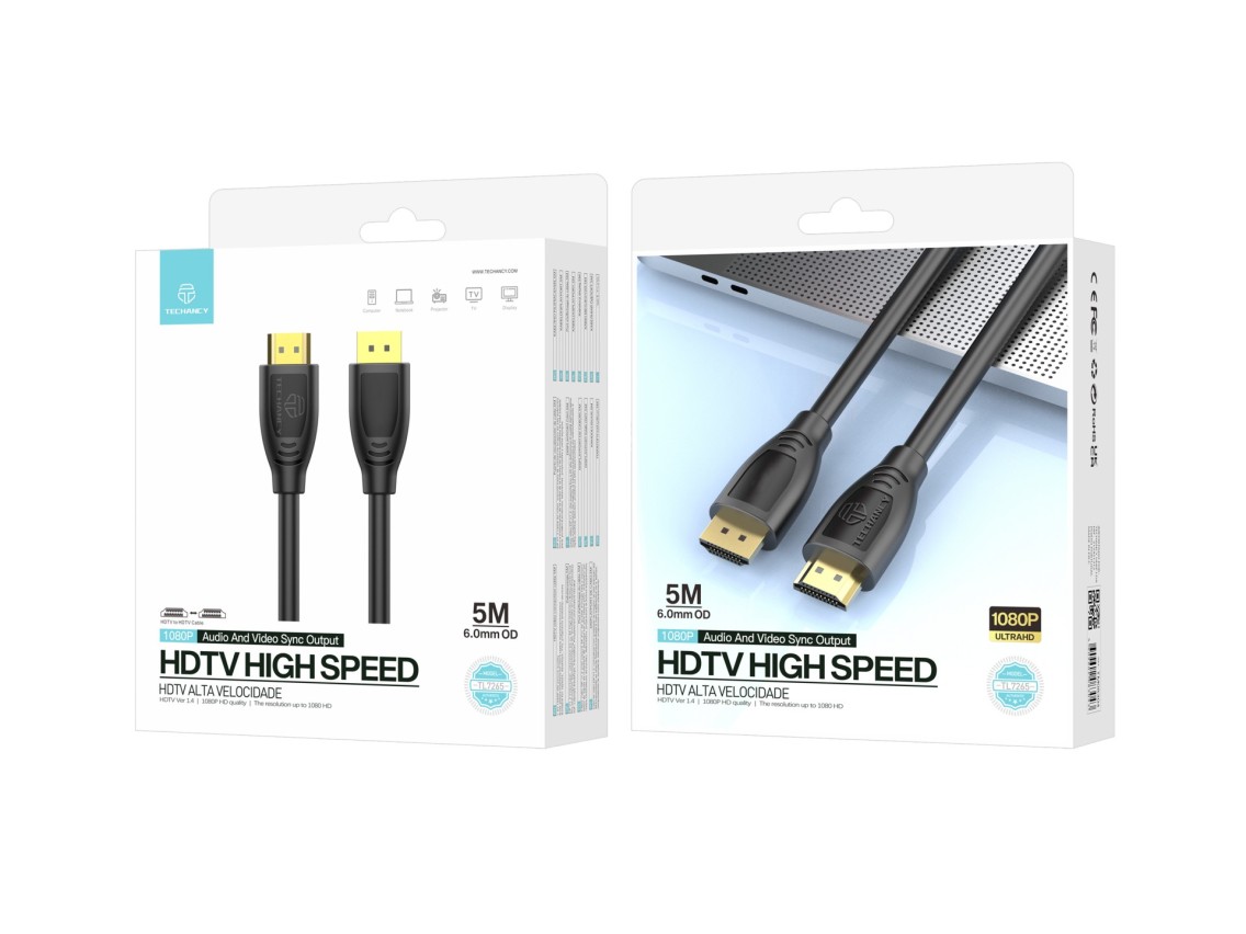 Techancy High Speed HDTV Cable TL7265.5m, 1080p HD Screen for Televisions, Computers, Projectors and