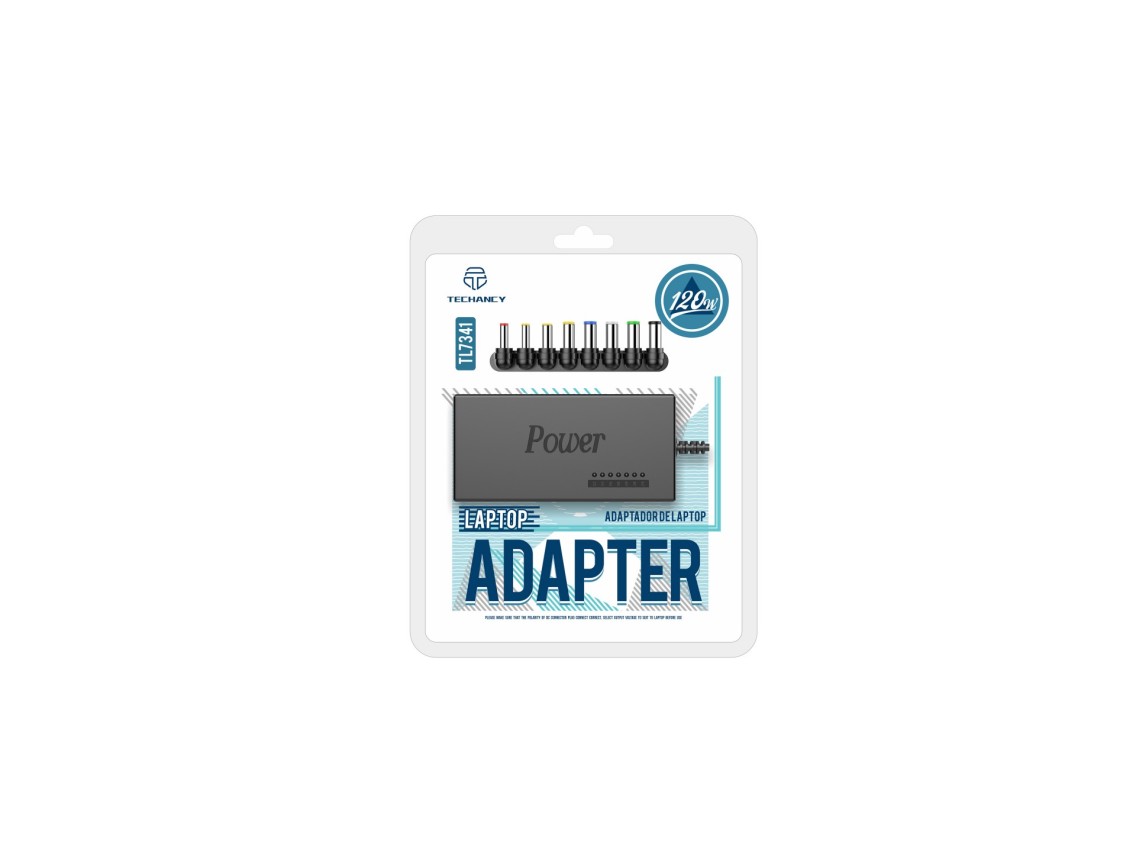 Techancy Adaptador Universal para Laptop 120W TL7341 Preto, Entrada 110-240V, Saída 120W, com Várias