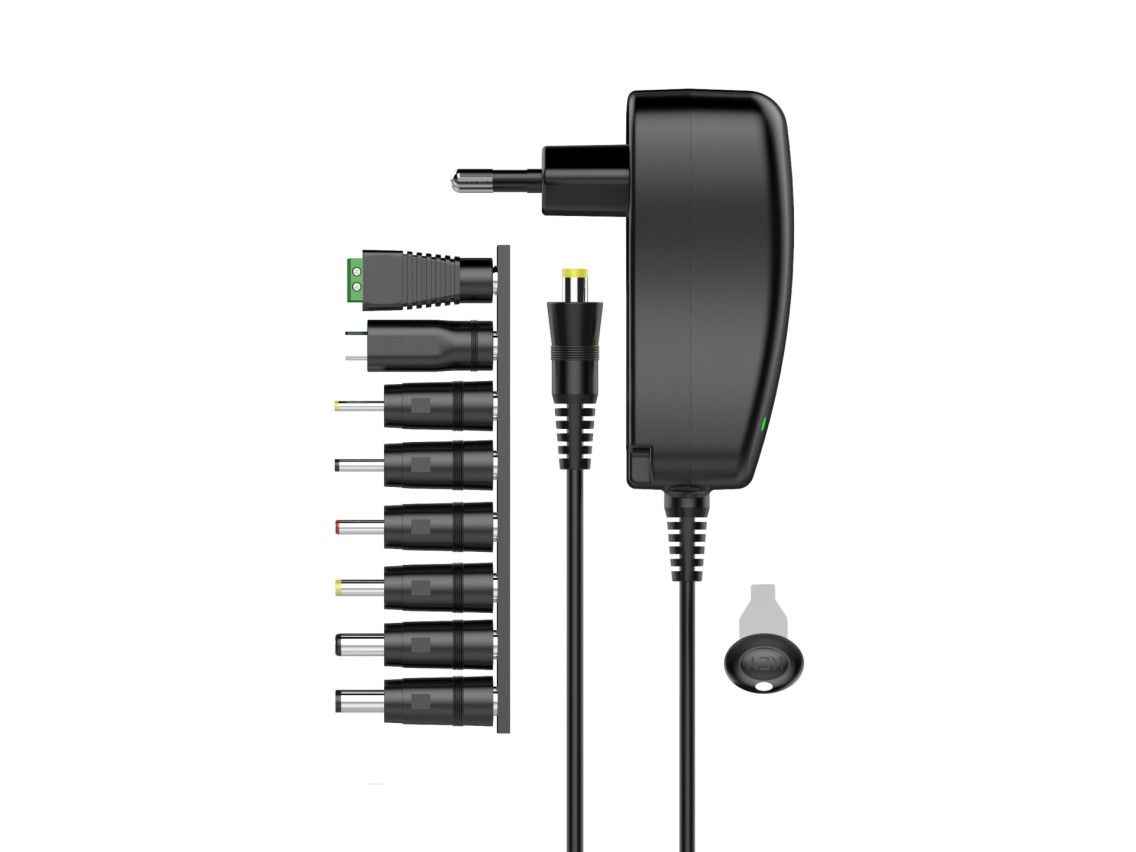 Techancy TL7342 30W Switchable Power Adapter with Adjustable Voltage DC 3-12V, 8 Pins, 1 USB, Short 