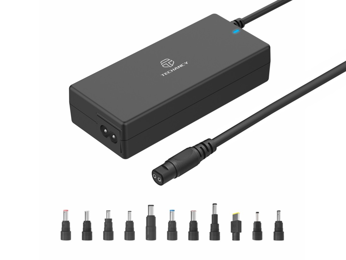 Techancy TL7344 Universal Power Adapter for laptops, with 120W power, 11 connectors, and overcurrent
