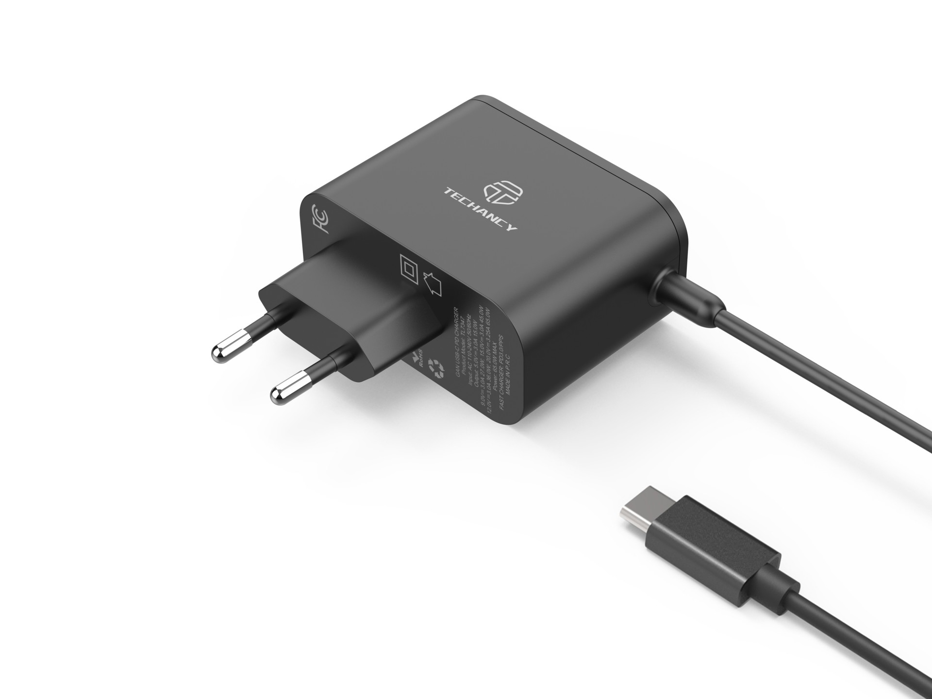 Techancy 65W GaN USB-C Fast Charger TL7347, Small and Portable, Compatible with Multiple Devices