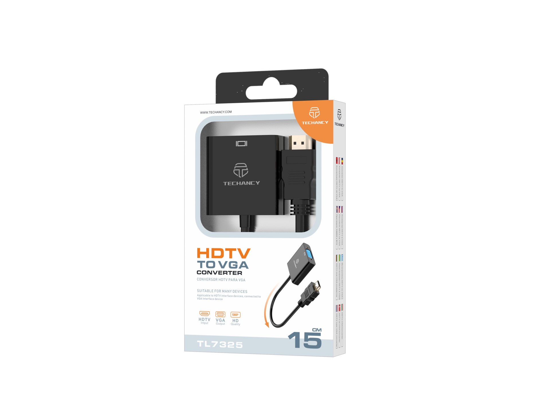 Techancy TL7325 HD Video Converter, HDMI to VGA Interface, Supports 1080p HD Resolution, Black