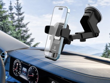 Soporte para teléfono con ventosa para coche Techancy Ti2188, negro/plateado, bloqueo de un toq