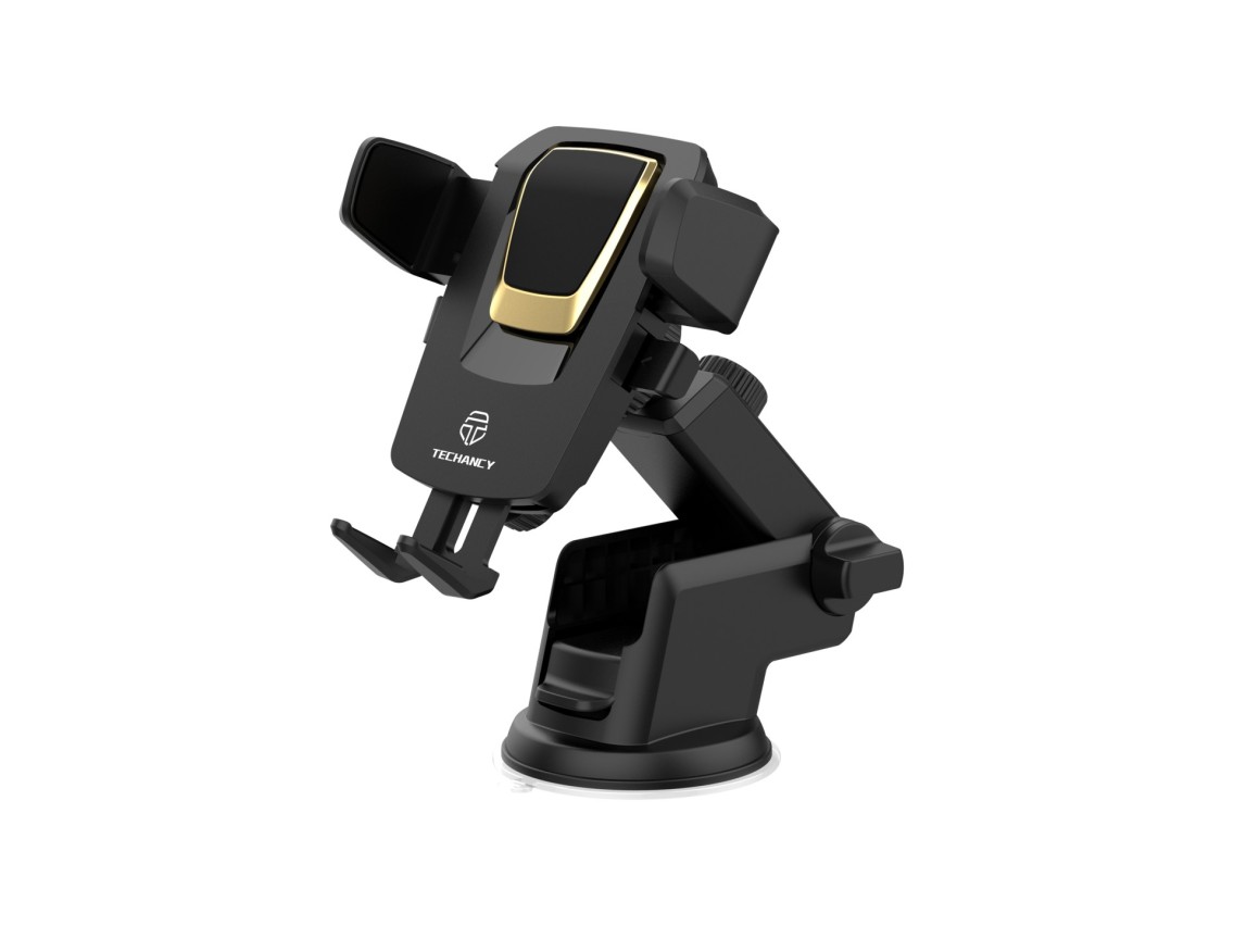 Techancy Car Suction Cup Phone Holder Black/Gold Ti2188, One-Touch Lock, 4-7.2 Inches