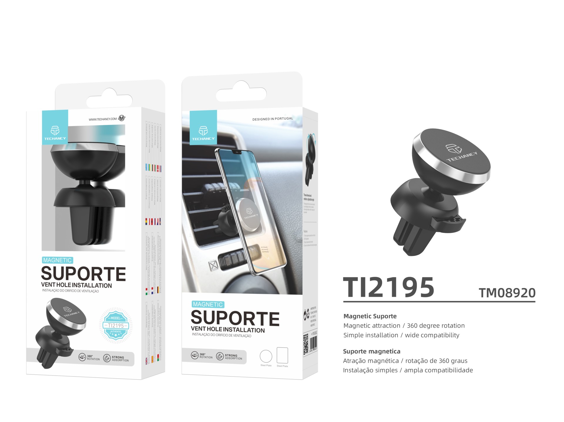 Techancy Suporte Magnético Para Telemóvel Para Automóvel Ti2195, Absorve Firmemente O Telemóvel, Rot
