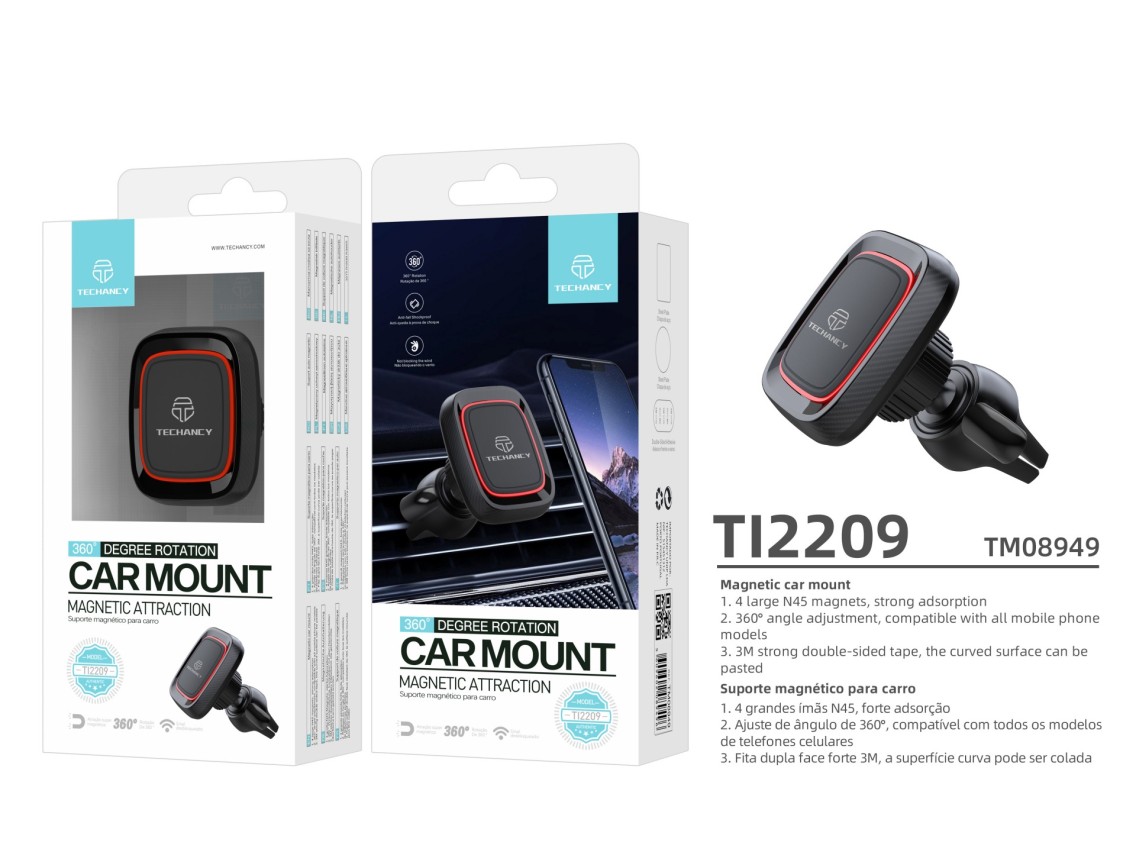 Soporte magnético para teléfono de coche Techancy Ti2209, con gran capacidad de adsorción magnética.